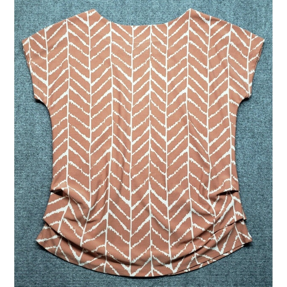 AUW Blouse Womens M Brown White Striped Boat Neck Button Cap Sleeve Pullover - Picture 5 of 10